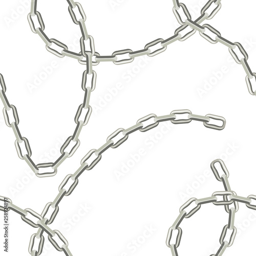 Silver chains seamless pattern on white background. Vector illustration of metal jewelry in cartoon simple flat style.