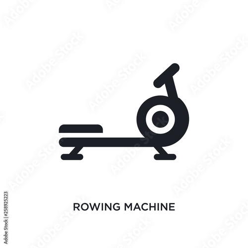 black rowing machine isolated vector icon. simple element illustration from gym and fitness concept vector icons. rowing machine editable logo symbol design on white background. can be use for web