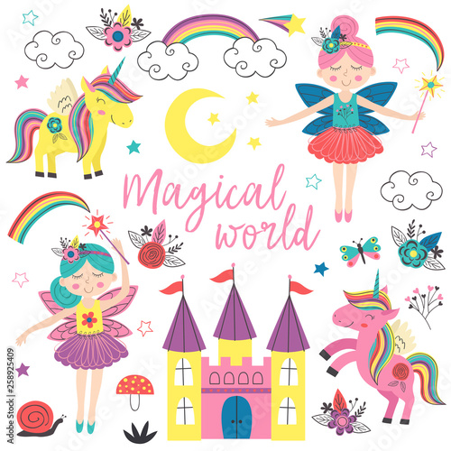 set of isolated magical characters and elements - vector illustration, eps