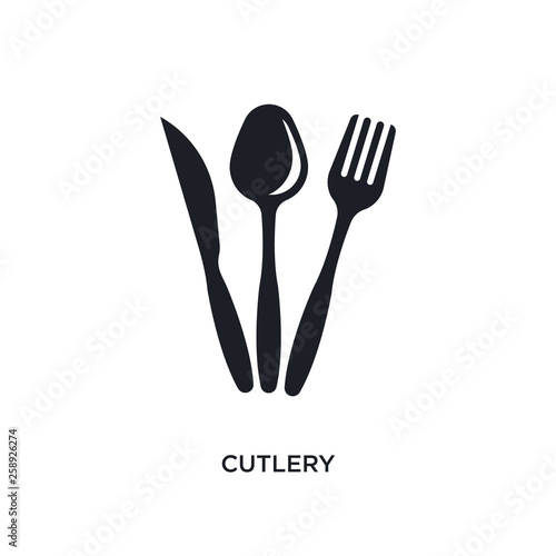 black cutlery isolated vector icon. simple element illustration from hotel concept vector icons. cutlery editable logo symbol design on white background. can be use for web and mobile