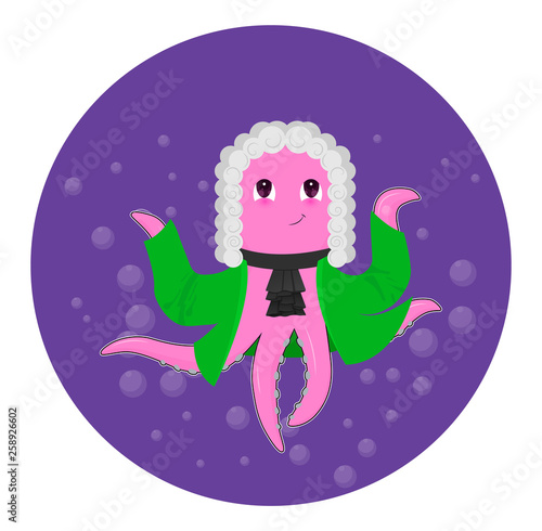 Cute cartoon octopus over water. Animal character.