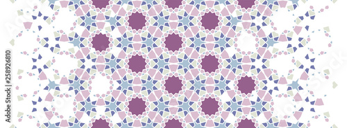 Arabesque vector seamless pattern. Geometric halftone texture with color tile disintegration or breaking