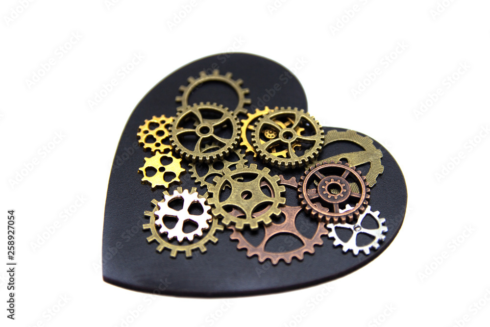 Mechanical heart, steampunk and concept of a mechanical organism and artificial organs.