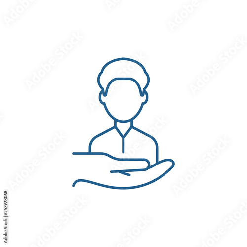 Return customers line concept icon. Return customers flat  vector website sign, outline symbol, illustration.