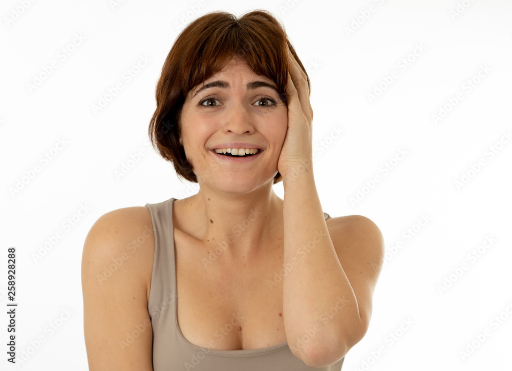 Close up portrait of surprised and happy woman celebrating victory and good news Close up portrait of surprised and happy woman celebrating victory and good news