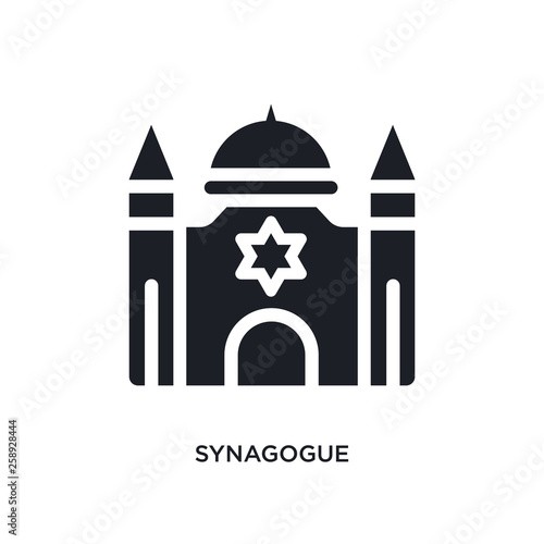 black synagogue isolated vector icon. simple element illustration from religion concept vector icons. synagogue editable logo symbol design on white background. can be use for web and mobile