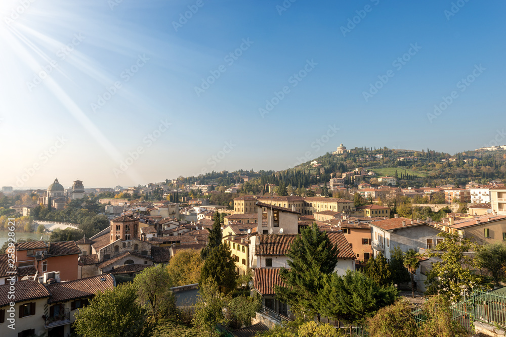 Cityscape of Verona and hill - Veneto Italy