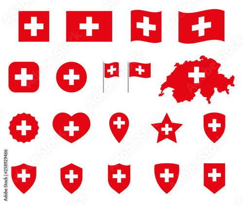 Switzerland flag icons set, national flag of Switzerland symbols