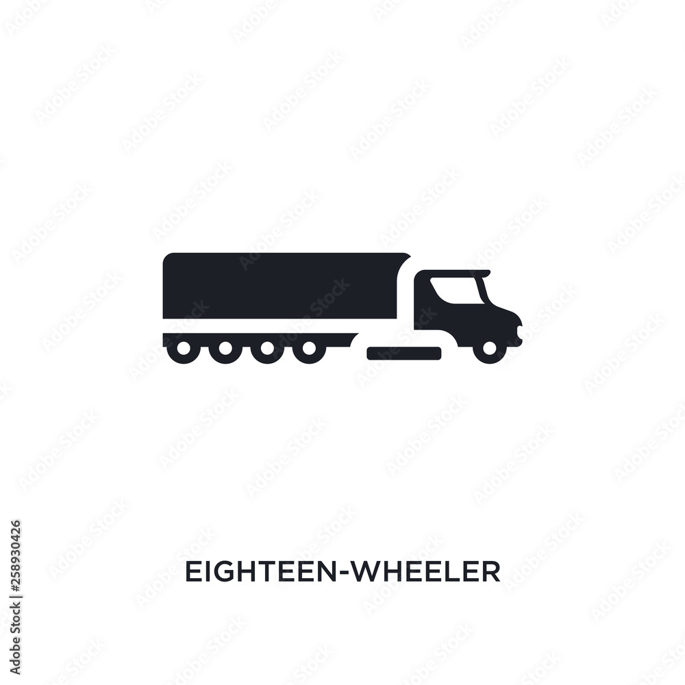 black eighteen-wheeler isolated vector icon. simple element illustration from transportation concept vector icons. eighteen-wheeler editable logo symbol design on white background. can be use for