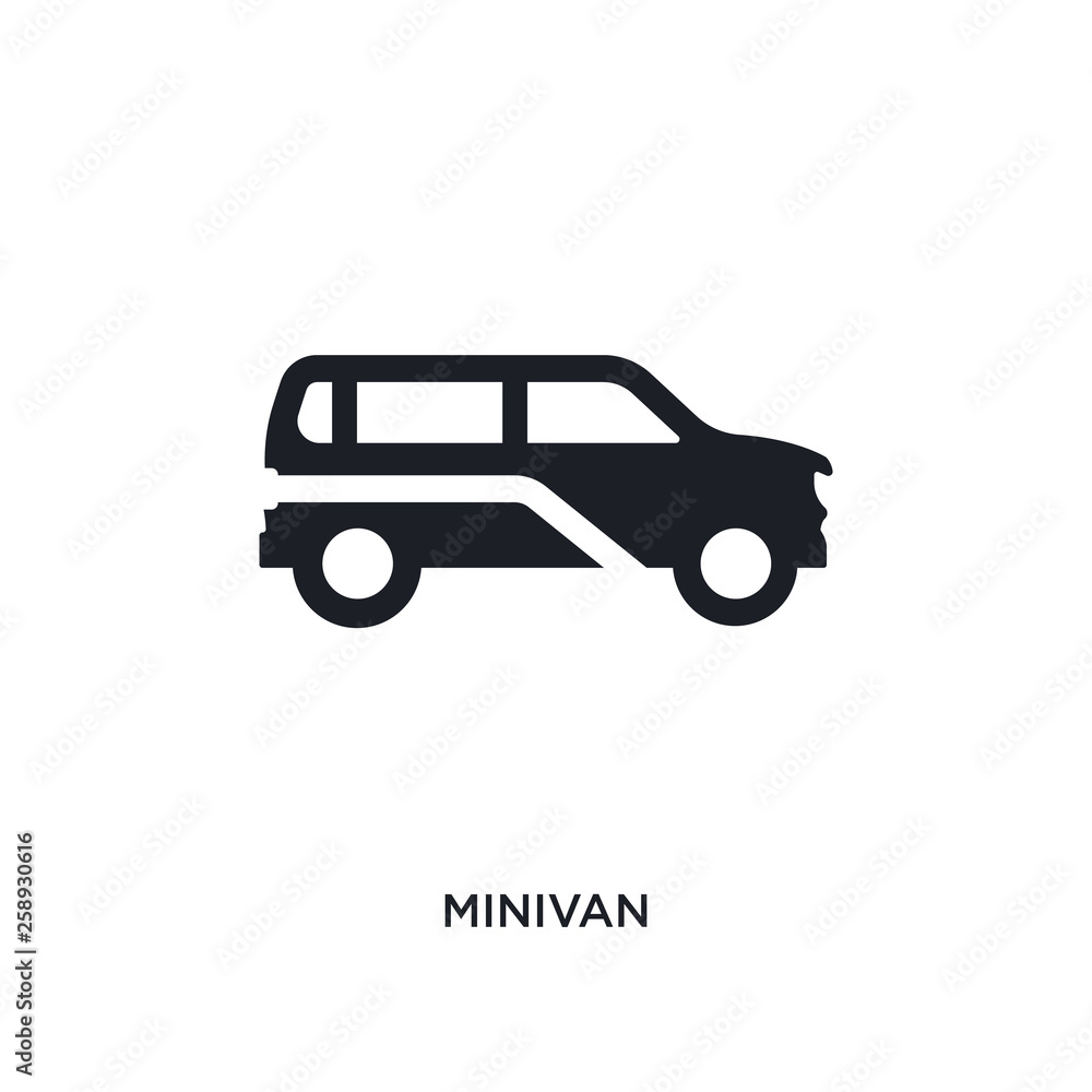 black minivan isolated vector icon. simple element illustration from transportation concept vector icons. minivan editable logo symbol design on white background. can be use for web and mobile