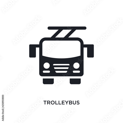 black trolleybus isolated vector icon. simple element illustration from transportation concept vector icons. trolleybus editable logo symbol design on white background. can be use for web and mobile