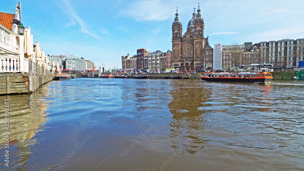 View on the city Amsterdam with the Nicolaas church in the Netherlands