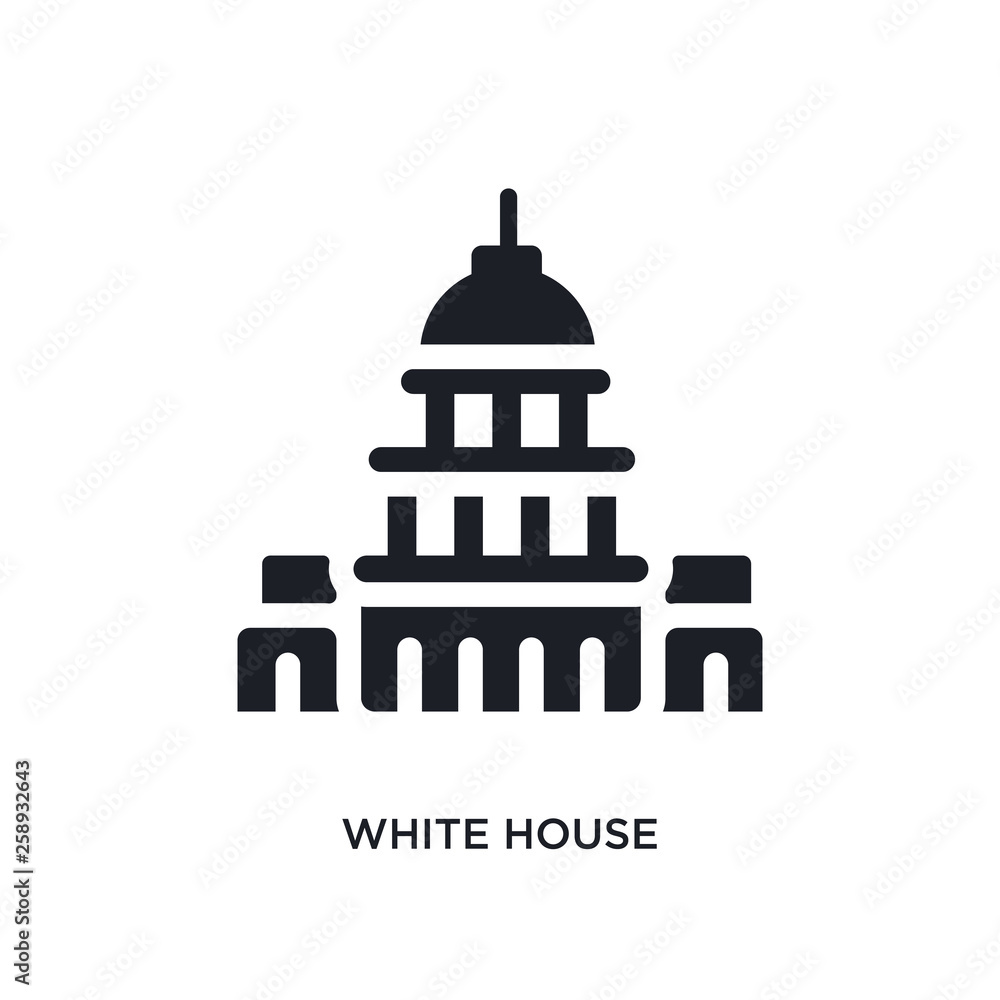 black white house isolated vector icon. simple element illustration from united states concept vector icons. white house editable logo symbol design on white background. can be use for web and