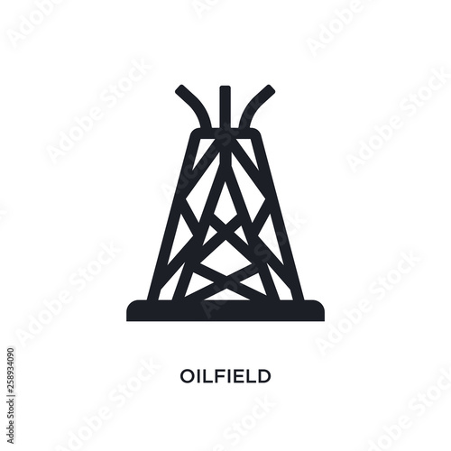 black oilfield isolated vector icon. simple element illustration from industry concept vector icons. oilfield editable logo symbol design on white background. can be use for web and mobile
