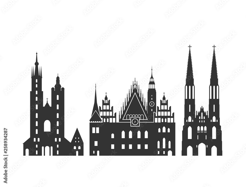 Poland logo. Isolated Polish architecture on white background