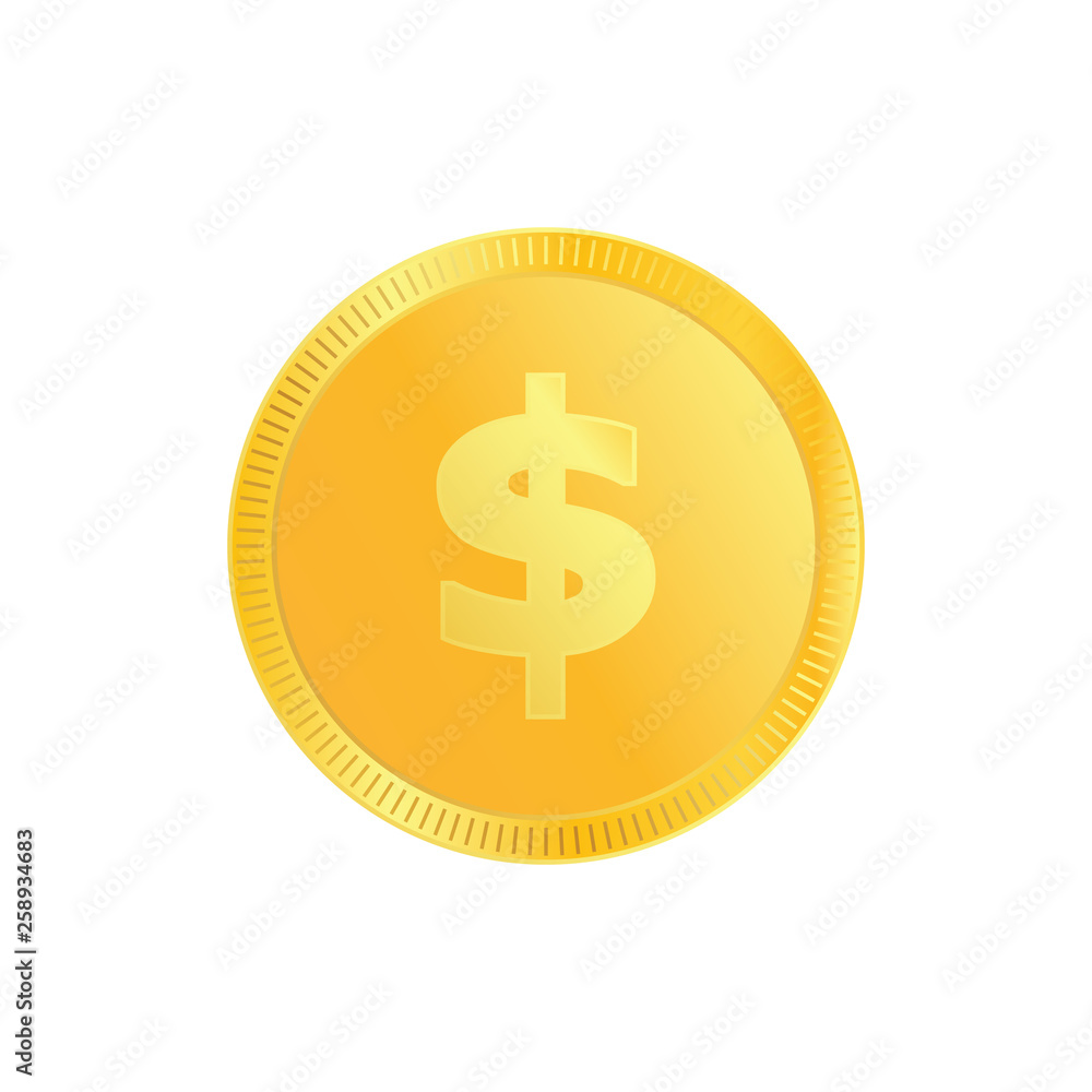 Dollar gold metal gradient coin. Money Coin with gold dollar for ecommerce vector eps10. Dollar gold metal gradient coin. Money Coin with gold dollar for ecommerce vector eps10.