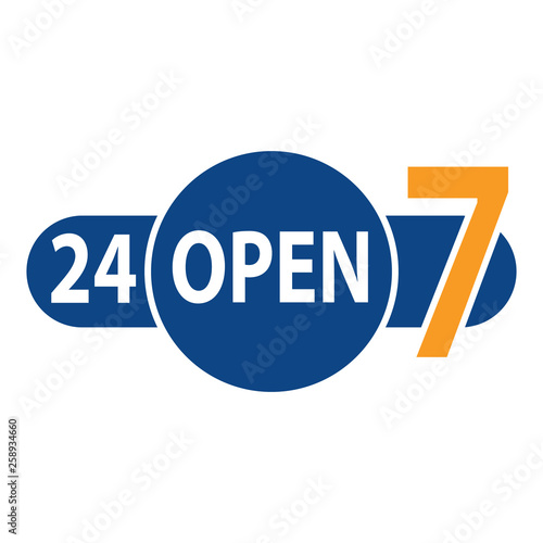 Banner open 24 hours 7 days. Banner twenty four ours  in dark blue color with text inside vector eps10.