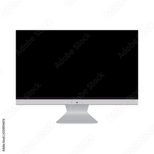  Pc or desktop computer with blank screen.  Desktop  pc computer, front view. Desctop pc computer front view icon.