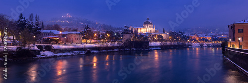 Verona at night with snow - Adige river Italy © Alberto Masnovo
