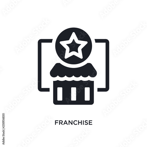 black franchise isolated vector icon. simple element illustration from startup concept vector icons. franchise editable logo symbol design on white background. can be use for web and mobile