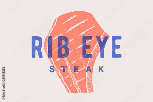 Steak, Rib Eye. Poster with steak silhouette