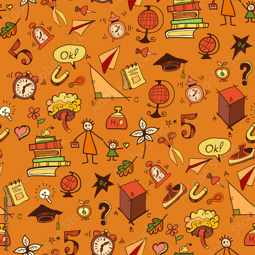 Seamless pattern with different school things.