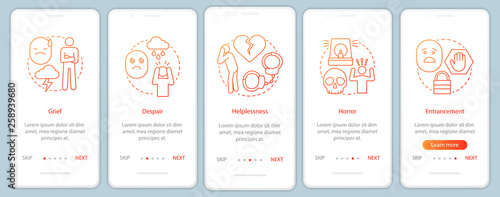 Hard feelings onboarding mobile app page screen with linear concepts