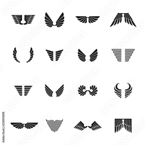 Freedom Wings emblems set. Heraldic Coat of Arms decorative logos isolated vector illustrations collection.