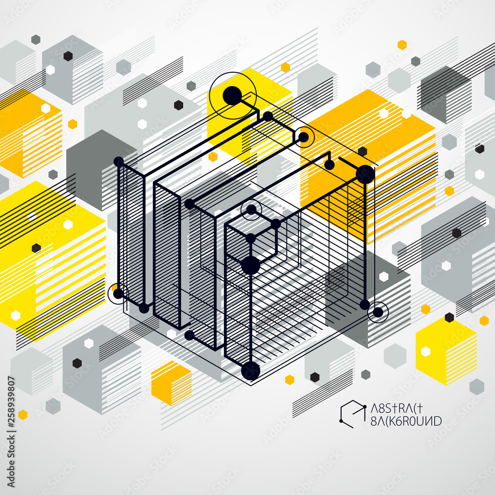 Technical blueprint, vector yellow digital background with geometric ...
