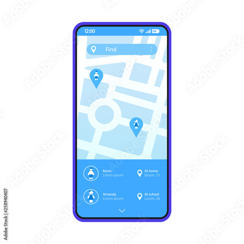 Parental monitoring smartphone app interface vector template