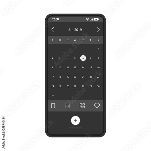 Calendar smartphone app interface vector template