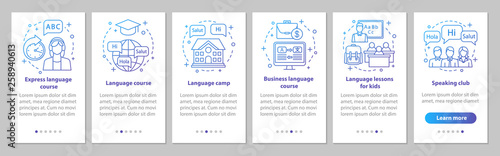 Language learning onboarding mobile app page screen vector template