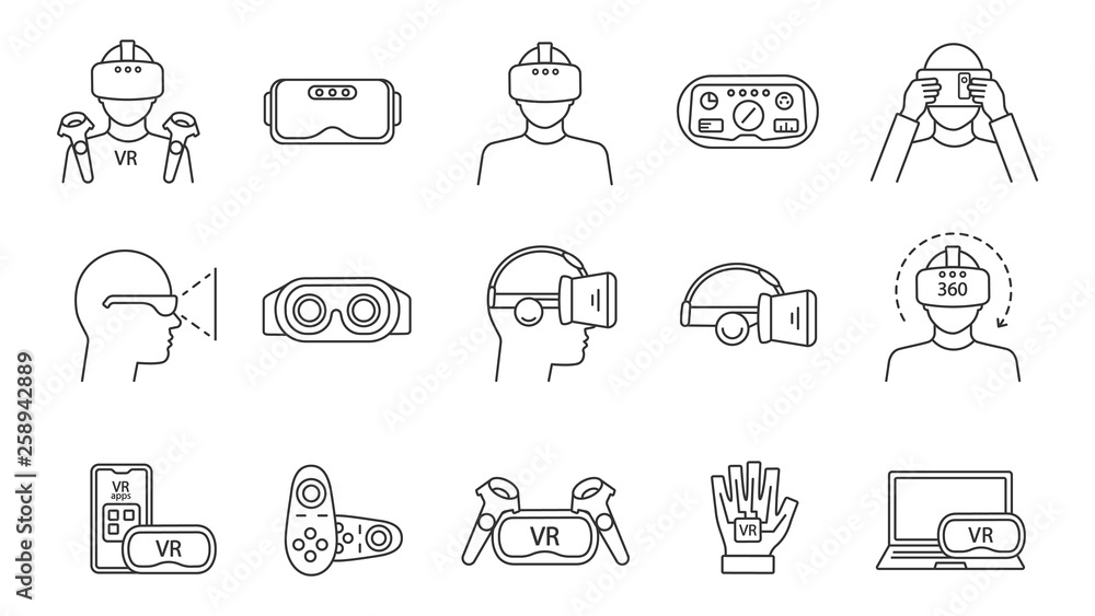 Virtual reality linear icons set Virtual reality linear icons set