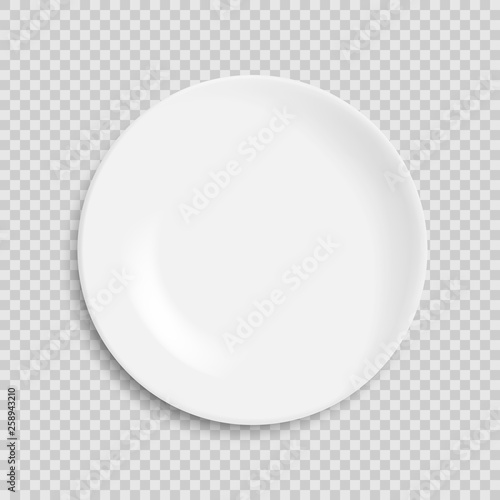 empty white plate isolated on white background. Vector illustration.