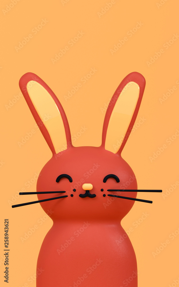 3d rendering illustration of cute kawaii Easter holiday rabbit. Funny  bright animal vertical wallpaper. Shiny plastic material. Cartoon style  character. Ears up and happy face emotion with smile. Stock Illustration |  Adobe