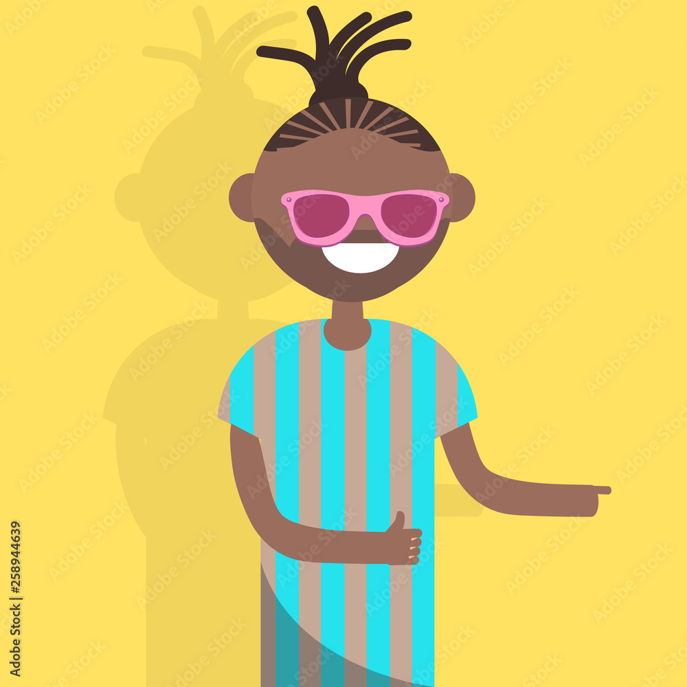 Young cool character with sunglasses showing thumb.Fresh colors.Modern lifrestyle.Flat cartoon design.