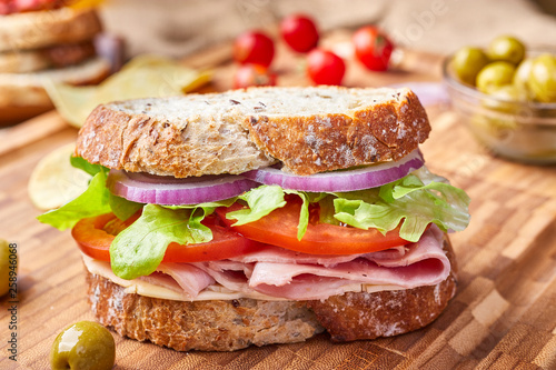 Sandwich with Bread, Ham, Tomato and Lettuce