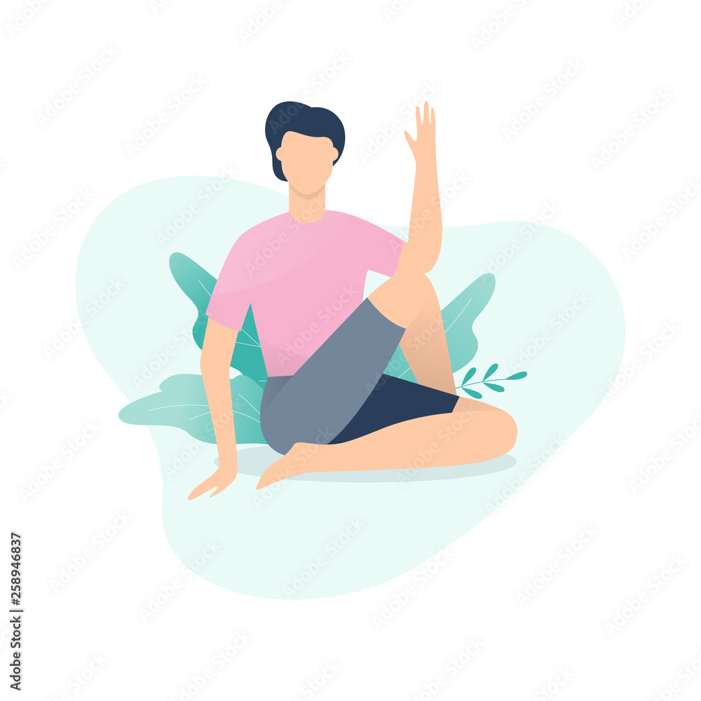 Man sitting in yoga pose. Exercise for body Man sitting in yoga pose. Exercise for body