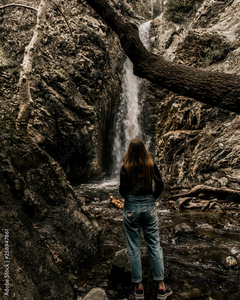 girl and waterfall