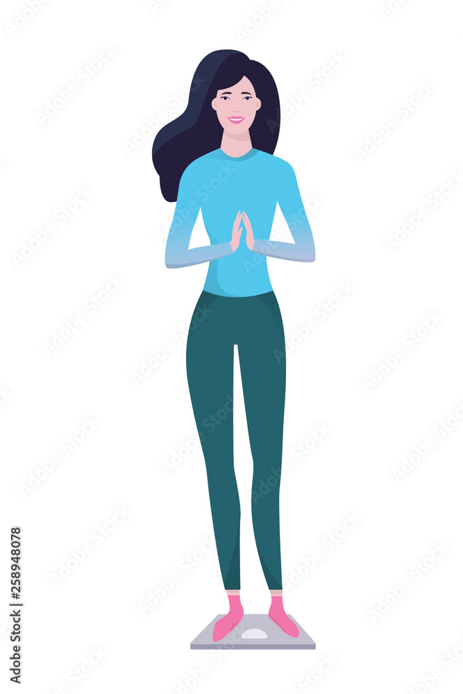Fototapeta premium Fit woman standing on the scales. Idea of weight loss
