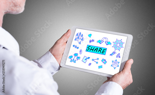 Share concept on a tablet