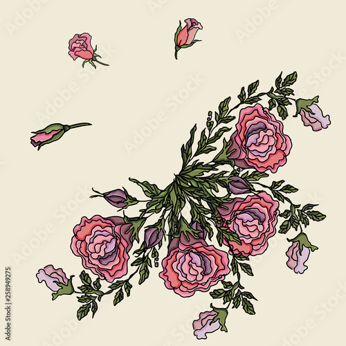 Rose pattern. Flowers. Postcard. Vector illustration.