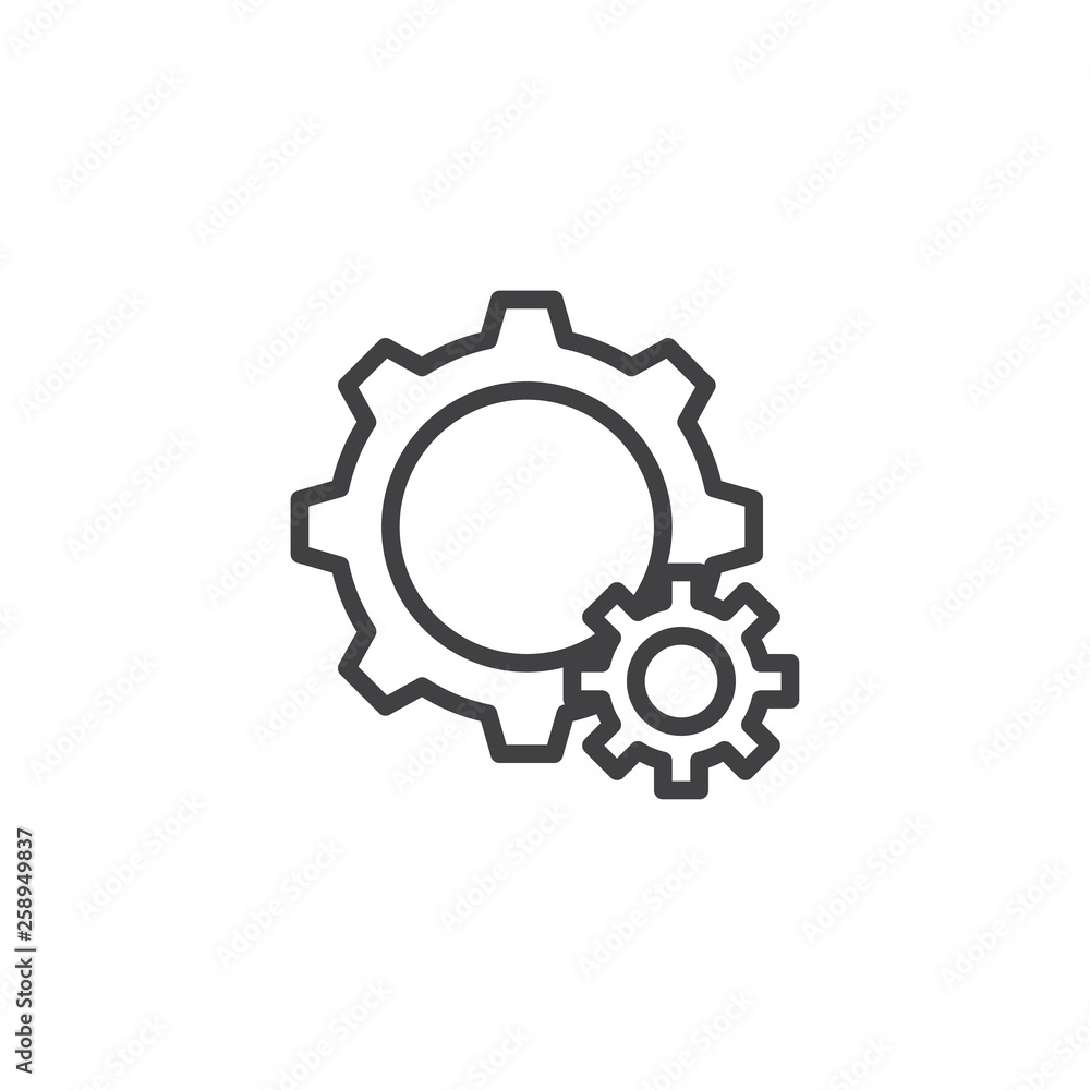 Setting gears line icon. linear style sign for mobile concept and web design. Cogwheel, configuration outline vector icon. Symbol, logo illustration. Pixel perfect vector graphics Setting gears line icon. linear style sign for mobile concept and web design. Cogwheel, configuration outline vector icon. Symbol, logo illustration. Pixel perfect vector graphics