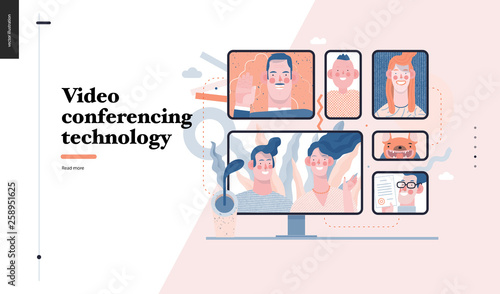 Technology 3 -Video conferencing technology - modern flat vector concept digital illustration video conference metaphor, digital communication. Creative landing web page design template