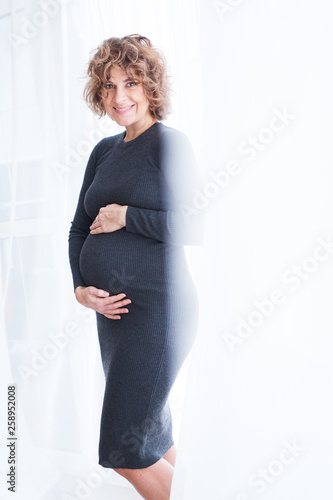 beautiful pregnant girl resting at home. beautiful pregnant girl posing on camera photo