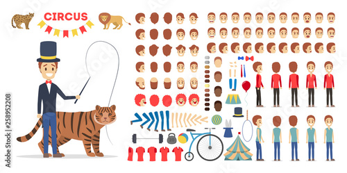 Circus trainer character set for the animation with various views