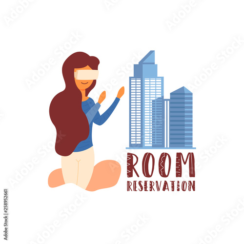 Vector flat banner lettering room reservation.