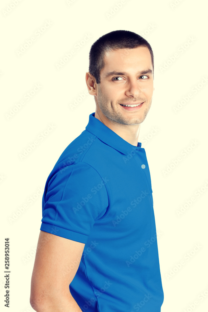 Fototapeta premium Portrait of happy smiling young man, isolated on white background