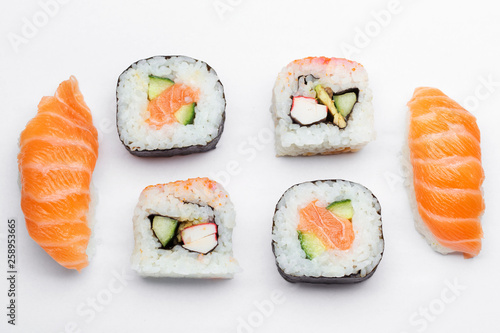 Sushi rolls on a white background