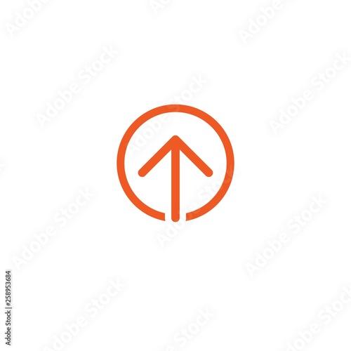 red thin arrow up in red circle icon. Isolated on white. Upload icon. Upgrade sign.